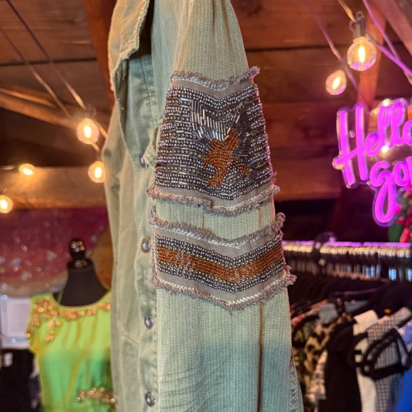 Free People Khaki Utility Jacket with Patch - Picture 4 of 5